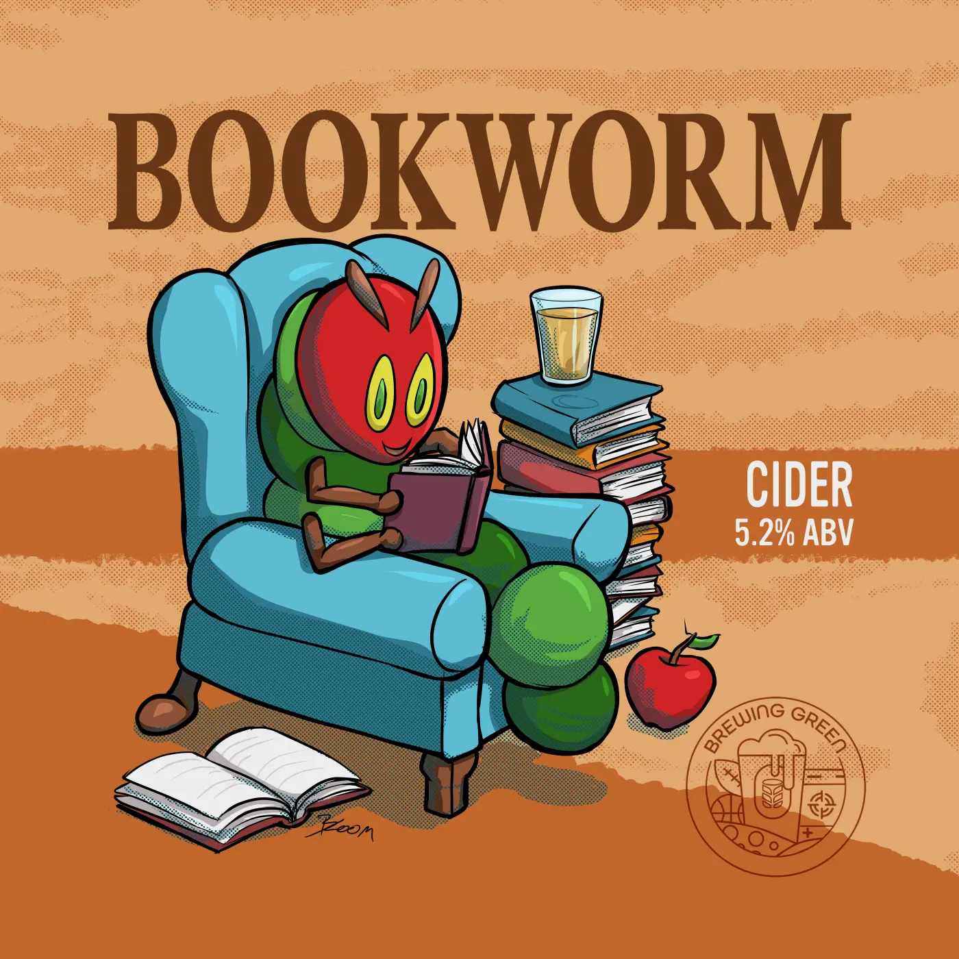 artwork for our bookworm hard cider craft beer at our local brewery in bowling green